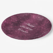 ロマンチック バーガンディ スパークル グリッツィー 誕生日 ペーパープレート (アングル)