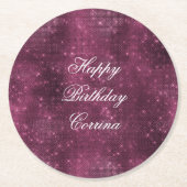 ロマンチック バーガンディ スパークル グリッツィー 誕生日 ラウンドペーパーコースター (正面)