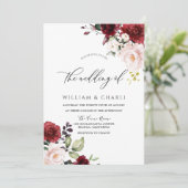 ロマンチック バーガンディ レッド 水彩 結婚式 招待状 (スタンド正面)