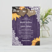ロマンチック パープル ウッド フラワー レース ひまわり ウェディング 招待状 (スタンド正面)