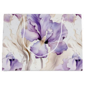 ロマンチック パープル クリーム アイリス フラワー ブライダル シャワー ラージペーパーバッグ (正面)