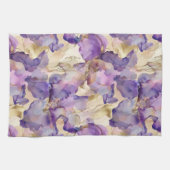ロマンチック パープル ゴールド アイリス フラワー ウェディング キッチンタオル (横)