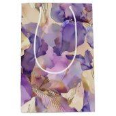ロマンチック パープル ゴールド アイリス フラワー ウェディング ミディアムペーパーバッグ (正面)