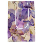 ロマンチック パープル ゴールド アイリス フラワー ウェディング ミディアムペーパーバッグ (裏面)