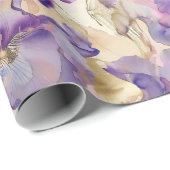 ロマンチック パープル ゴールド アイリス フラワー ウェディング ラッピングペーパー (ロールコーナー)