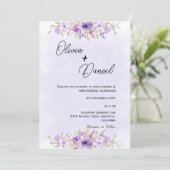 ロマンチック パープル ミニマル フラワー ウェディング 招待状 (スタンド正面)