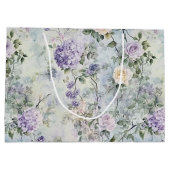 ロマンチック パープル ラベンダー クリーム フラワー ウェディング ラージペーパーバッグ (裏面)