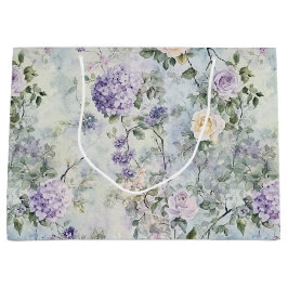 ロマンチック パープル ラベンダー クリーム フローラル ウェディング ラージペーパーバッグ