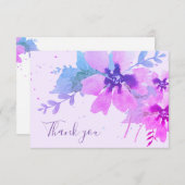 ロマンチック パープル 水彩 花の感謝カード サンキューカード (正面/裏面)