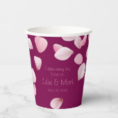 ロマンチック ピンクの花びら ウェディング 紙コップ (正面)