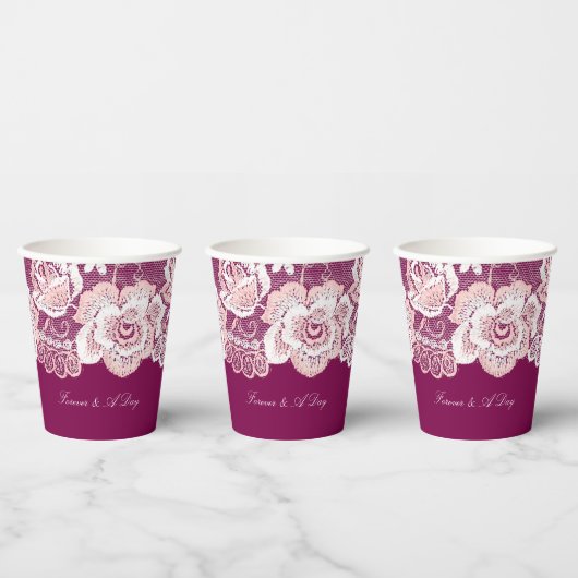 ロマンチック ピンクレース フラワー ウェディング 紙コップ (複数)