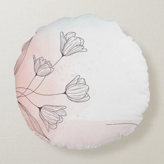 ロマンチック ピンク ウォーターカラー フラワー ラウンド ピロー デコ (裏面)