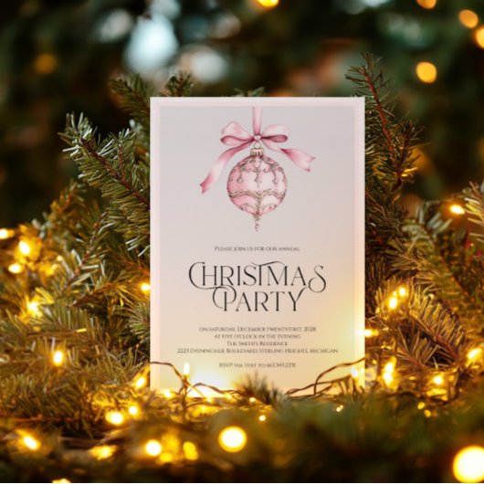ロマンチック ピンク オーナメント クリスマス パーティー 招待状