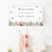 ロマンチック ピンク フラワー & バタフライ ウェディング 横断幕 (インサイチュ)