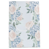 ロマンチック ピンク ブルー フラワーズ ブライダル シャワー ミディアムペーパーバッグ (正面)