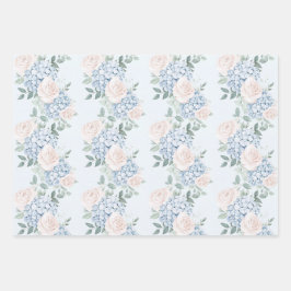 ロマンチック ピンク ブルー フラワーズ ブライダル シャワー ラッピングペーパーシート