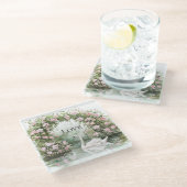 ロマンチック ピンク ローズ スワン レイク フローラル ガラスコースター (アングル)