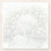 ロマンチック ピンク ローズ スワン レイク フローラル ガラスコースター (裏面)