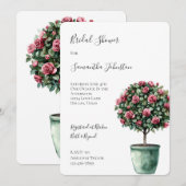 ロマンチック ピンク ローズ フラワーツリー ブライダルシャワー 招待状 (正面/裏面)