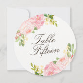 ロマンチック ピンク 牡丹の丸いテーブルナンバーカード 招待状 (裏面)