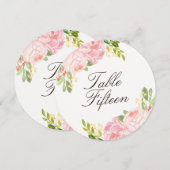 ロマンチック ピンク 牡丹の丸いテーブルナンバーカード 招待状 (正面/裏面)