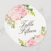 ロマンチック ピンク 牡丹 ラウンド テーブル ナンバー カード (正面/裏面)
