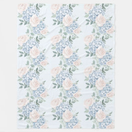 ロマンチック ピンク 青い 花 フリースブランケット