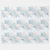 ロマンチック ピンク 青い 花 フリースブランケット (正面(横))