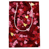 ロマンチック&フェスティバルレッドピンクハート紙吹雪 ミディアムペーパーバッグ (正面)