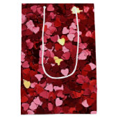ロマンチック&フェスティバルレッドピンクハート紙吹雪 ミディアムペーパーバッグ (裏面)