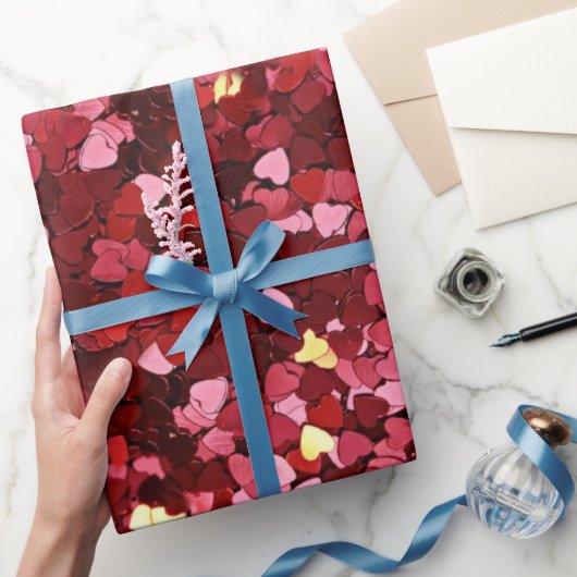 ロマンチック&フェスティバルレッドピンクハート紙吹雪 ラッピングペーパー (ギフト)
