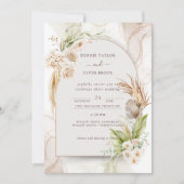 ロマンチック フラワーチャーム クリームとブラウンの招待状 セーブザデート (正面)