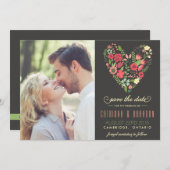 ロマンチック フラワーハート セーブ・ザ・デート アナウンスメント (正面/裏面)