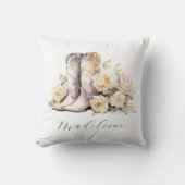 ロマンチック フラワール カウガール ブーツ カリグラフィー 名前 クッション (正面)