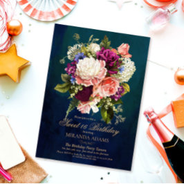 ロマンチック フラワー エメラルド グリーン ゴールド 16歳 誕生日 招待状
