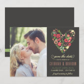 ロマンチック フラワー ハート セーブ・ザ・デート アナウンスメント (正面/裏面)