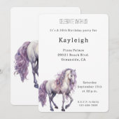 ロマンチック フラワー ラベンダー 白馬 誕生日 招待状 (正面/裏面)