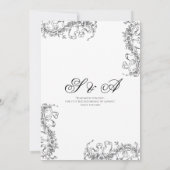 ロマンチック フローラル フレンチ ロココ ブラック ホワイト ウェディング 招待状 (裏面)