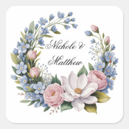 ロマンチック フローラル ブーケ ウェディング スクエアシール