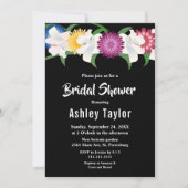 ロマンチック ブラック カラフル ローズ フラワーブライダルシャワー 招待状 (正面)