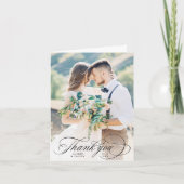 ロマンチック ブラック カリグラフィー ウェディング フォト 折りたたみ サンキューカード (正面)