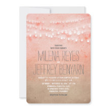 ロマンチック ブラッシュ ピンク ストリング ライト ウェディング インビテーション