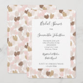 ロマンチック ブラッシュ ピンク ブラウン ハーツ ブライダルシャワー 招待状 (正面/裏面)