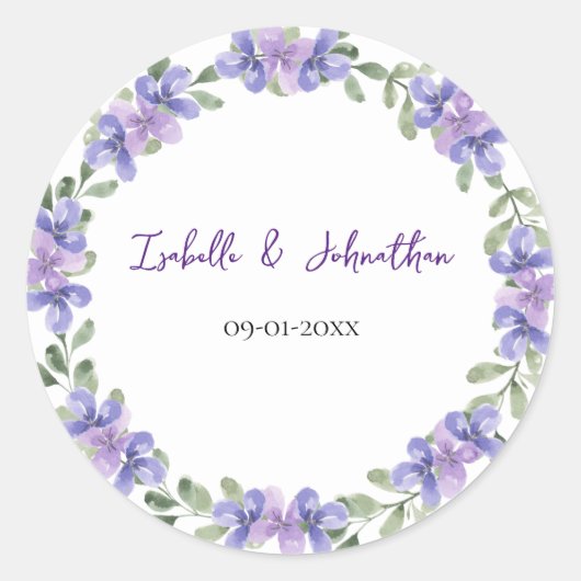 ロマンチック ブルー ハイドランジアの花のリース ウェディング ラウンドシール (正面)