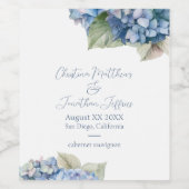 ロマンチック ブルー 水彩 ハイドランジアの花 ワインラベル (シングルラベル)