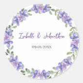 ロマンチック ブルー 紫陽花の花輪 ウェディング ラウンドシール (正面)