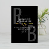 ロマンチック モノグラム ゴールド ブラック ウェディング QR コード 箔招待状 (立ち正面)