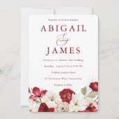 ロマンチック ルビーレッド & アイボリー エレガント クラシック ウェディング 招待状 (正面)