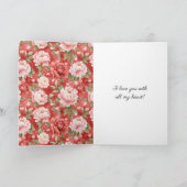 ロマンチック レッド ハート ピンク フラワーバレンタインデー カード (内部)