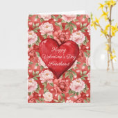 ロマンチック レッド ハート ピンク フラワーバレンタインデー カード (黄色い花)